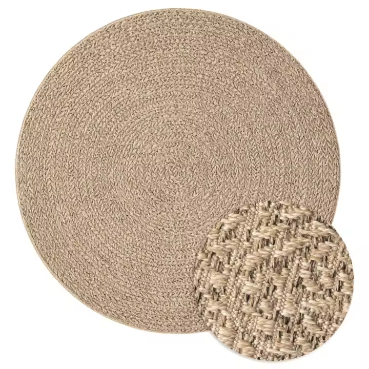 vidaXL Alfombra ZIZUR apariencia de yute interior y exterior Ø 200 cm Alfombras de área  Alfombra de Piso para Sala de Estar Dormitorio Habitación Salón - 1