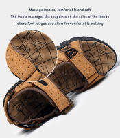 Sandalias De Cuero Genuino Para Hombre Verano Zapatillas De Playa Y Senderismo Antideslizantes Y Resistentes Al Desgaste Suaves De Goma Para Exterior - details 3