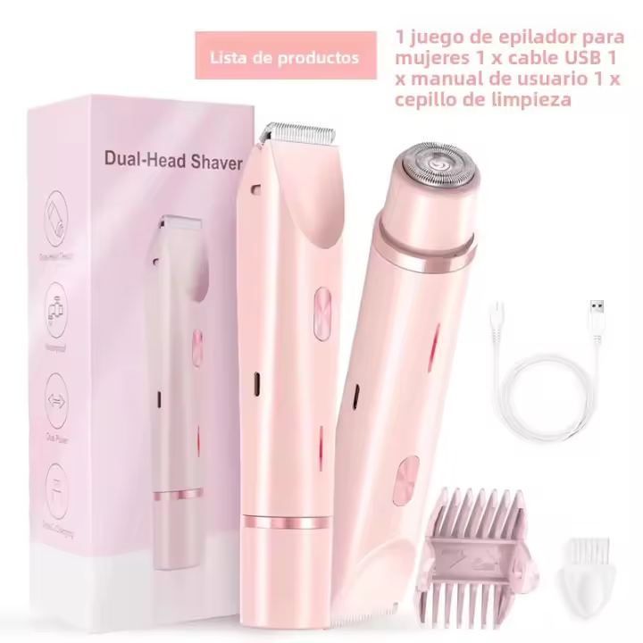 Epilador Eléctrico Para Mujeres 2 En 1 Doble Cabeza Painless Trimmer De Bikini Uso Seco Y Húmedo Cabeza Desmontable Afeitadora Eléctrica Para Cabello Pubal - 1