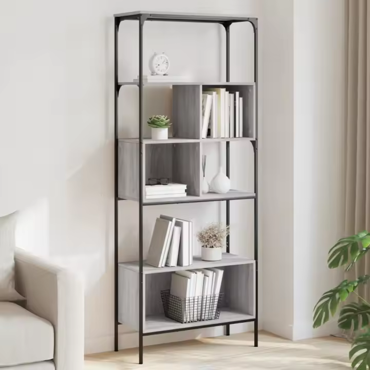 Librería 5 estantes madera ingeniería gris Sonoma 76x33x188,5cm - 1