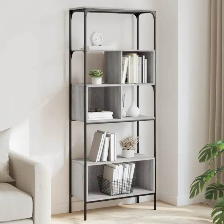 Librería 5 estantes madera ingeniería gris Sonoma 76x33x188,5cm - 1