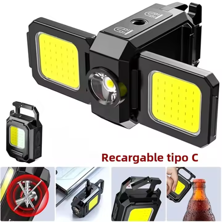 MiniLinterna De Llavero COB Con Luz Trabecular USB Recargable Lámpara De Trabajo Super Brillante Portátil Con Luces Laterales Plegables De 90° - 1