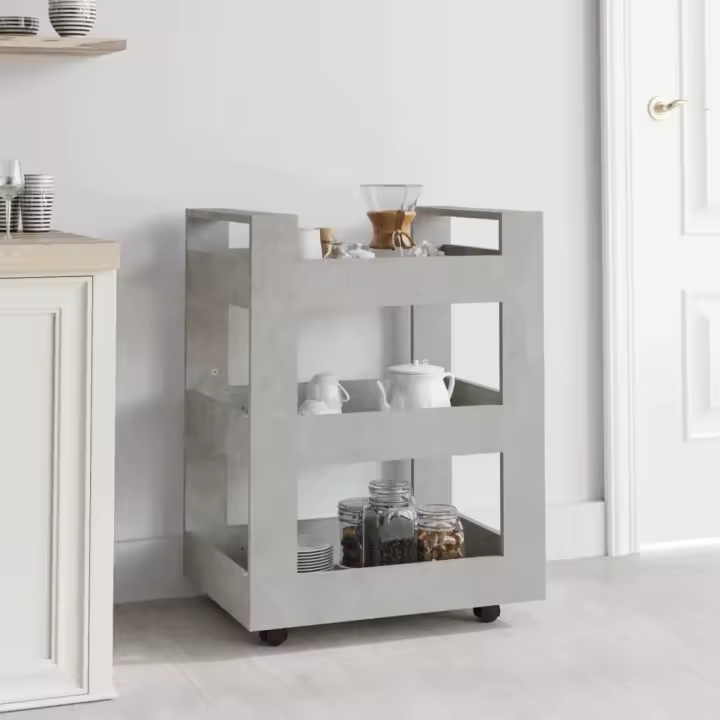 vidaXL Carrito de cocina madera contrachapada 60x45x80 cm en color Negro/Gris hormigón/Gris sonoma y más - 1