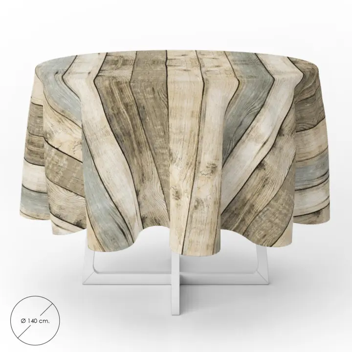 Mantel hule redondo tablones madera impermeable antimanchas pvc ø 140 cm. uso interior y exterior - 1