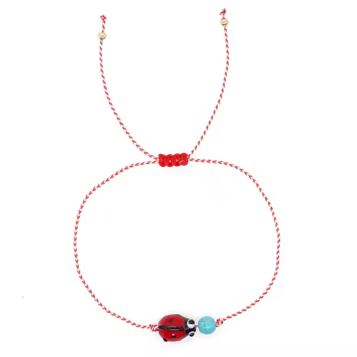 Pulsera De Ladybug De Sinus Con Cuentas De Cobre De 3mm yTurquesa Sintética Serie Martis Para Hombres Y Mujeres Pulsera Clásica De Estilo Griego - 1