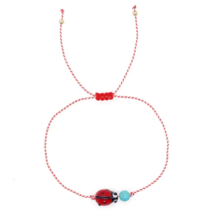Pulsera De Ladybug De Sinus Con Cuentas De Cobre De 3mm yTurquesa Sintética Serie Martis Para Hombres Y Mujeres Pulsera Clásica De Estilo Griego - 1