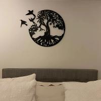 Arte De Pared De Hierro Silueta De Árbol De La Vida Y Tres Pequeñas Golondrinas 11x11 Pulgadas Decoración Para Pared Estilosa - details 6