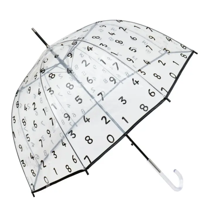 J.S ONDO Paraguas Largo TRANSPARENTE ESTAMPADO NUMEROS Hombre Mujer , Paraguas Holográfico Automático Grande Plegable, 8 Varillas Resiste Al Viento, Holográfico,FORMA DE CUPULA - 1