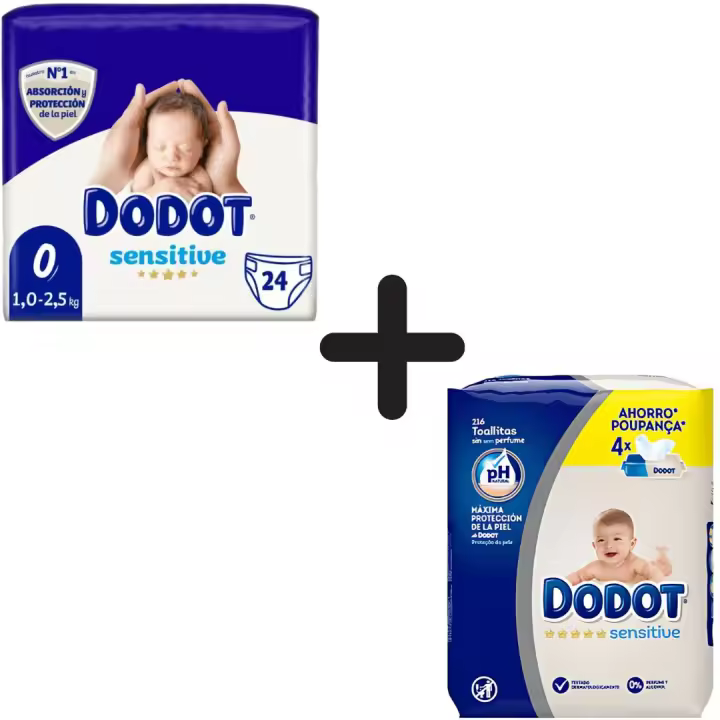 Dodot Sensitive Pack Recién Nacido: Pack 24 pañales Talla 0 + Toallitas Dodot Sensitive 4x54 - Una opción perfecta para regalar. - 1