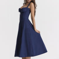 Vestido De Playa Para Mujer Con Estampado Floral Cuello Cuadrado Ajuste Frontal Y Abertura En Pierna Midi Polyester Sin Mangas Vestido De Noche - details 31