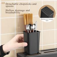 Estante de almacenamiento para cuchillos, estante de almacenamiento de cuchillos montado en la pared, tubo de palillos chinos multifuncional, almacenamiento sin perforaciones para cocina colgar - details 3