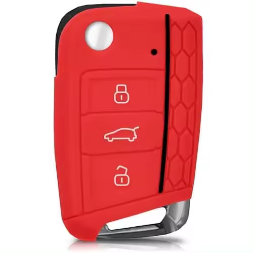 AUTOZOCO Funda Silicona Mando Llave del Coche 3 Botones, Protector Carcasa Llave Coche, Cubierta de Silicona para Llave Coche, Compatible con Volkswagen Golf 7 MK7, Rojo - 1