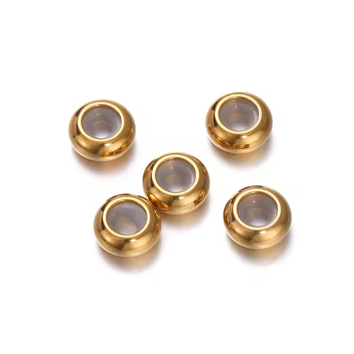 10pcs De Cuentas De Acero Inoxidable Para Ajuste Con Anillo Antideslizante De Silicona Cuentas De Espaciador Dorado Para Fabricación De Joyas DIY - 1
