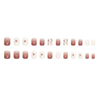 24 PCs Uñas Press on Cortas Francés Con Gradient Y Floral Juego Con Pegamento Gel Y Linterna De Uñas Para Un Look Elegante Y Natural - details 4