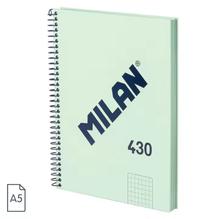 FOTOCOPS Cuaderno MILAN 430 A5 Color Rosa o Verde claro con Espiral Metálica, Tapa Dura, Hojas Cuadriculadas, Portátil, Elegante y Funcional, Ideal para Reuniones, Organización Personal, Oficina o Toma de Notas Diarias - 1