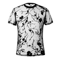 Camiseta De Hombre Para Verano Con Diseño De Encaje Y Rosas Suéter De Punto Corto Estilo Callejero O-Neck Suave Y Transpirable - details 5