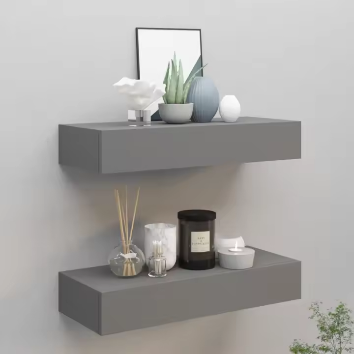 Estantes de pared con cajón 2 uds MDF gris 60x23,5x10 cm - 1