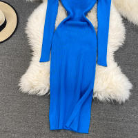 Vestido REALEFT De Mujer Otoño Invierno Con Cuello Cuadrado Manga Larga Y Acolchado De Puff Trasero Lateral Split Midi Casual - details 25