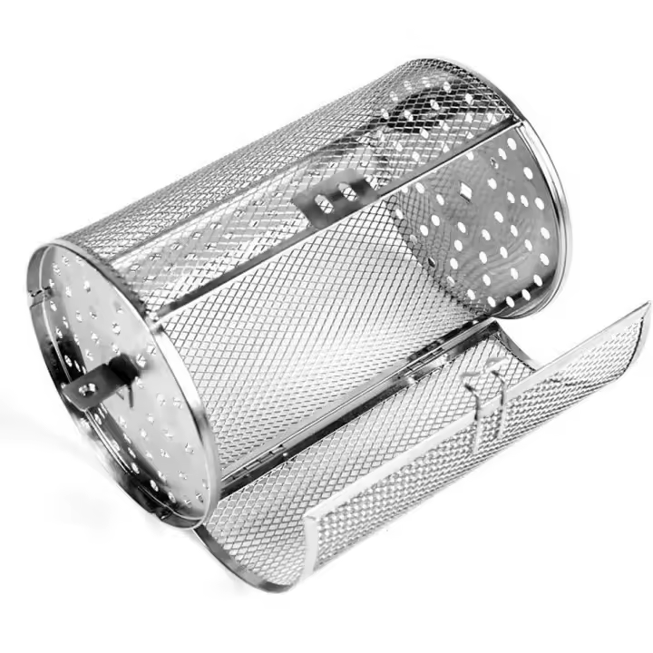 Cesta de horno de tambor para asador de acero inoxidable, cesta de varilla de asador de tambor redondo, cesta de horno para asar al horno, cesta giratoria para hornear, para maní, nueces secas, granos de café, barbacoa - 1