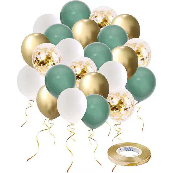 Ballons, 60 Pièces Vert Or Ballons Confettis D'anniversaire, 12 Pouces Ballons en Latex Confettis Métallique de Ballons Hélium pour Mariage Anniversaire Fête Décorations - 1