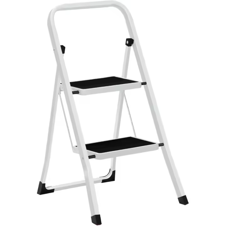 COSHANO Escalera de Tijera, Escalera con 2 Peldaños Plegable, Bloqueo de Seguridad, hasta 150 kg, (2 Peldaños Blanco 87-82x55x46.5cm) - 1
