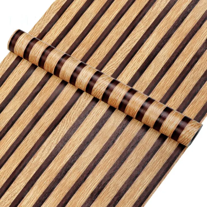 Papel Tapiz PVC Impermeable De 45cm Para Decoración De Hogar Pared Escritorio Armario Rayas De Madera Autoadhesivo Para Oficina Y Estudio - 1