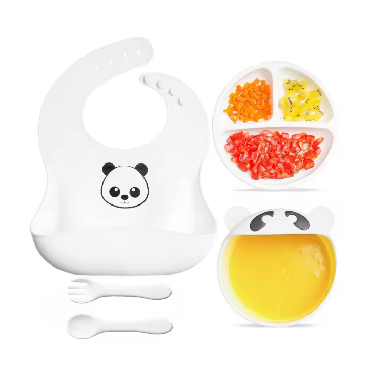 KIDOO Pack de Vajilla y Babero - Set de 5 piezas de Silicona Libre de BPA - 1