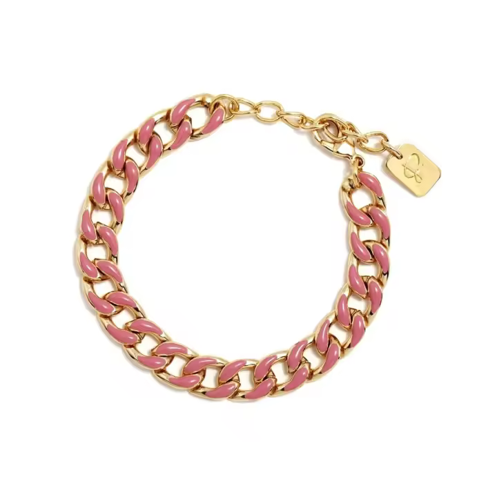 Pulsera Pertegaz colección ESLABONES mujer 16 cm. metal dorado detalles esmaltados rosas mosquetón - 1