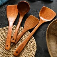 Juego De 4 Cucharas De Madera Con Mango Largo Espátula Para Arroz Y Sopa Cuchara De Cocina Ecológica Para La Cocina Del Hogar - details 1
