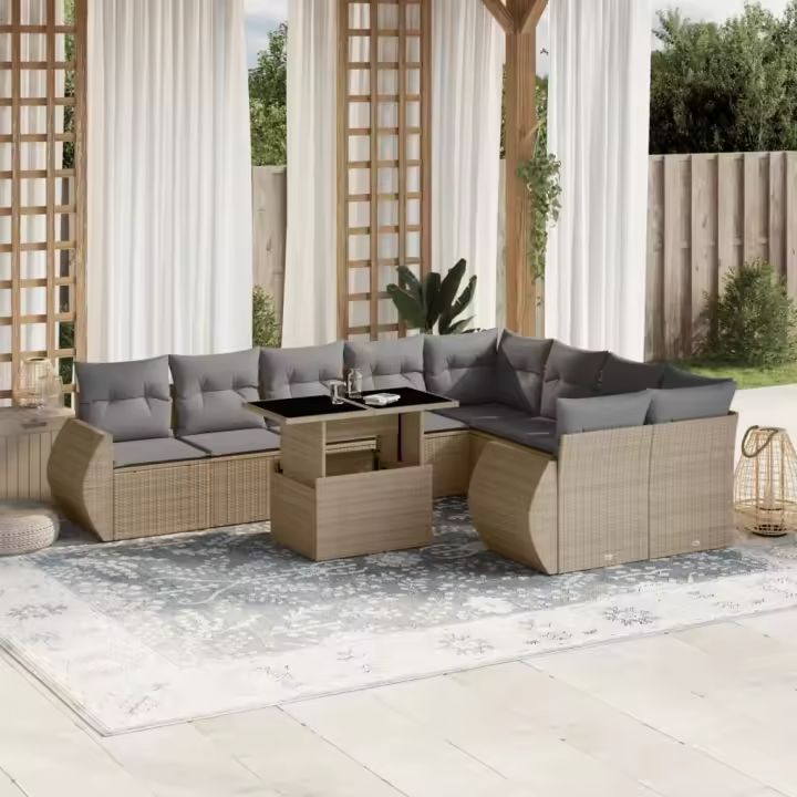 vidaXL Juego de sofás jardín con cojines beige 10 pzas ratán sintético - 1