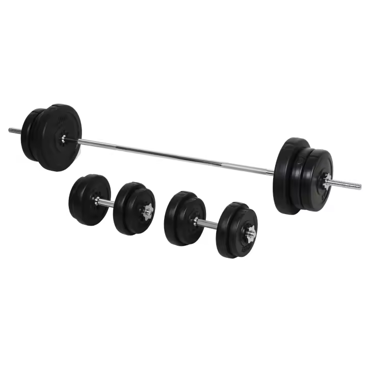 HOMCOM Juego de Pesas de 55 kg con Mancuernas y Barra Pesos Ajustables 2 en 1 con Discos para Culturismo Entrenamiento Fitness en Hogar Gimnasio Negro - 1