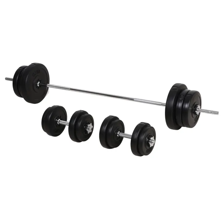 HOMCOM Juego de Pesas de 55 kg con Mancuernas y Barra Pesos Ajustables 2 en 1 con Discos para Culturismo Entrenamiento Fitness en Hogar Gimnasio Negro - 1