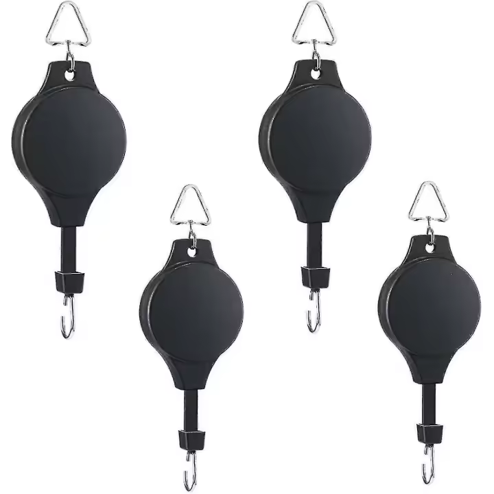 Paquete de 4 poleas retráctiles para plantas, ganchos ajustables para colgar plantas, cestas colgantes para flores - 1