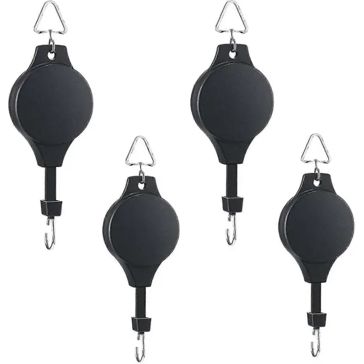 Paquete de 4 poleas retráctiles para plantas, ganchos ajustables para colgar plantas, cestas colgantes para flores - 1