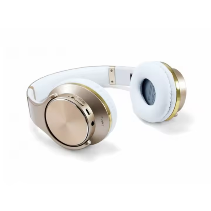 Conceptronic Eligio Bluetooth Headphones with Speaker Function in Gold, wireless headband design, features 13mm driver, built-in mic for calls, and Bluetooth 3.0 connectivity for music playback from MicroSD. - 1