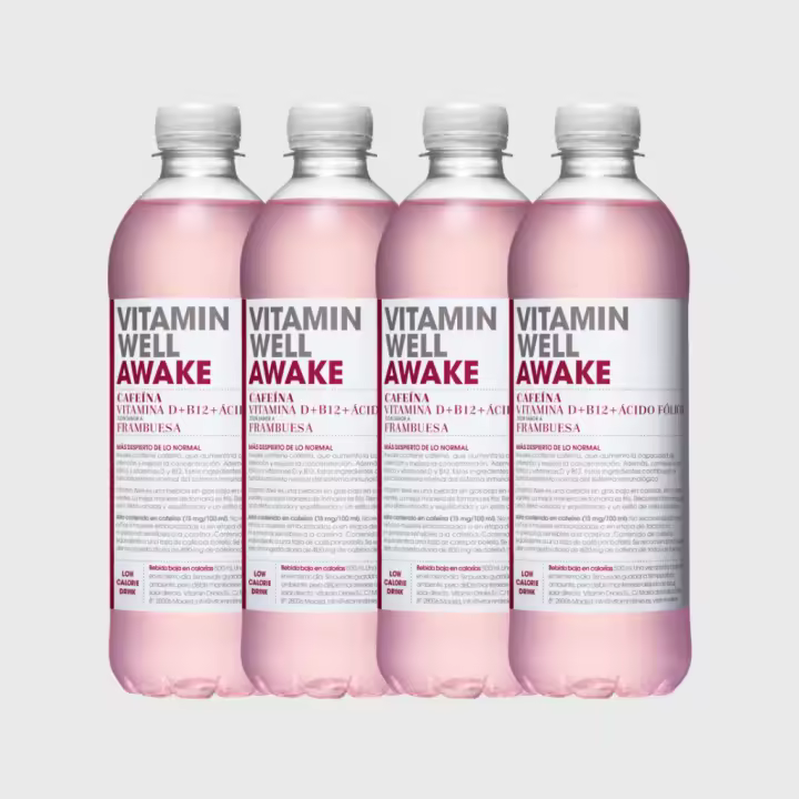 Pack 4x Bebida Vitaminada Awake  500ml  Sabor Frambuesa  Con Cafeína y Vitaminas  Energía y Vitalidad  VITAMIN WELL - 1