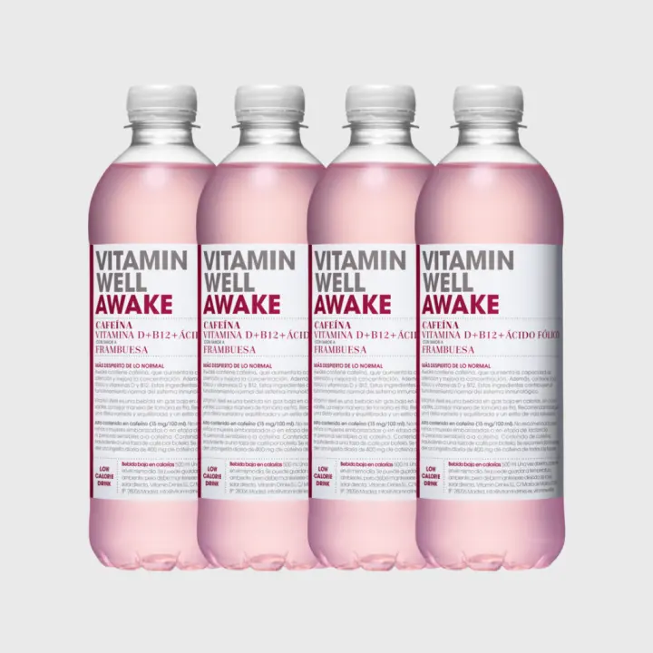Pack 4x Bebida Vitaminada Awake  500ml  Sabor Frambuesa  Con Cafeína y Vitaminas  Energía y Vitalidad  VITAMIN WELL - 1