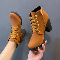 Botas De Tacón Alto Para Mujer 2023 Primavera Invierno Calidad Superior Con Cordones Modernas Europeanas PU Botines De Tacón Con Entrega Rápida - details 23