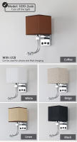 Lámpara De Pared Moderna E27 Con Luz De Lectura LED Y USB Para Dormitorio Sala De Estar Hotel Instalación En La Pared Material De Tela - details 8