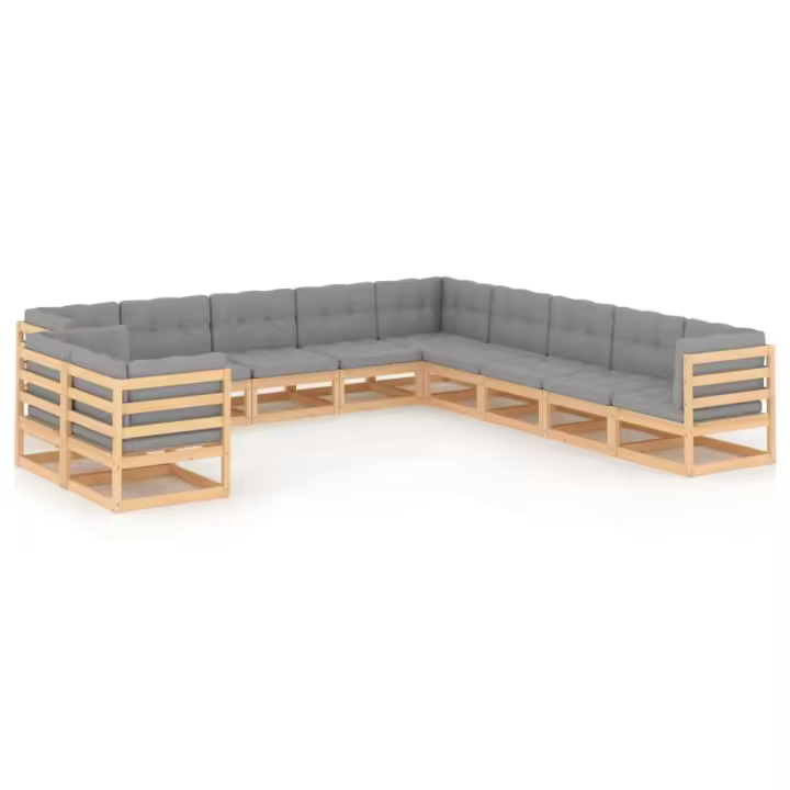 vidaXL Juego de muebles de jardín 11 pzas y cojines madera maciza pino - 1