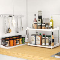 Max Home Pack 2 especieros de doble altura con bandeja extraíble, 37,5x19x25,5 cm, blanco y gris, ganchos frontales para colgar utensilios, estante especiero, organizador botes pequeños cocina, estable, almacenaje cocina - details 6