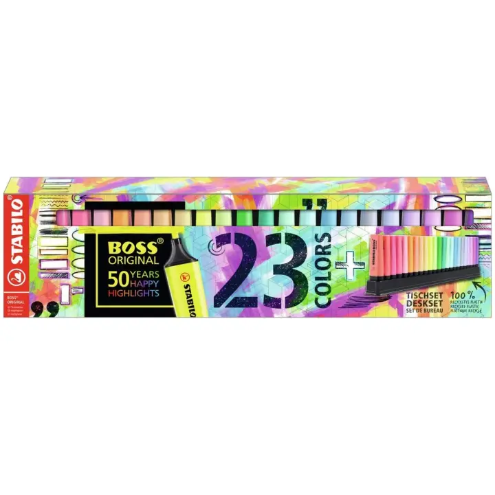 Rotulador Stabilo Boss Fluorescente 70 Deskset Estuche de 23 Unidades Colores Surtidos - Marcador Stabilo Boss Original - Set - Pack de Mesa Stabilo Edición 50 Aniversario con 23 Colores - 1