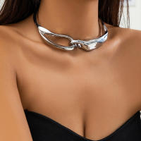 Collar Gargantilla Lacteo Para Mujer Con Collarín Cruzado De Metal Color Oro Cadena Gruesa Joyería Para Fiesta Regalo Para Damas - details 6