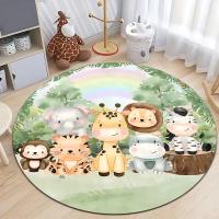 Alfombra Redonda De Animales Del Safari Para Habitación De Niños Alfombra Antideslizante Para Sala De Estar Decoración De Hogar Con Estampado De Selva Y Sellos De Muebles Tamaño Personalizable - details 3