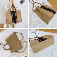 Bolso De Mano De Lona Simple Con Rayas Para Mujer Gran Capacidad Casual Bolso De Hombro Y Cruzado Con Asa Superior - details 2
