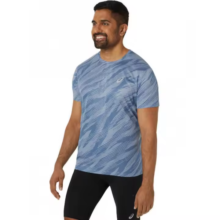 Camiseta Asics Core All Over Print Ss Top Azul T Shirt Running 2011C646-401 - 1