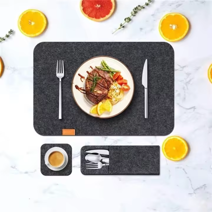 Juego De 3 Piezas De Tapetes De Comedor Ecológicos Lavables Antideslizantes Tapete De Comedor Rectangular De Terciopelo Negro Ligero Gris Oscuro Para Vino Y Taza - 1