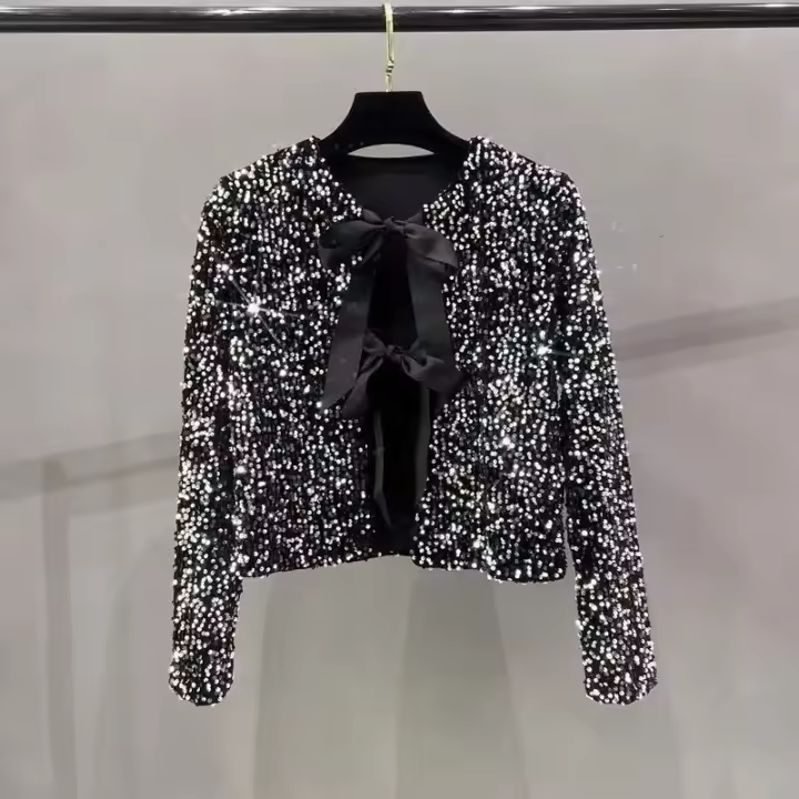Blusa Larga De Manga Con Lentejuelas Para Mujer Estilo Europeo Y Americano Para Fiestas Y Banquetes Primavera/Otoño - 1