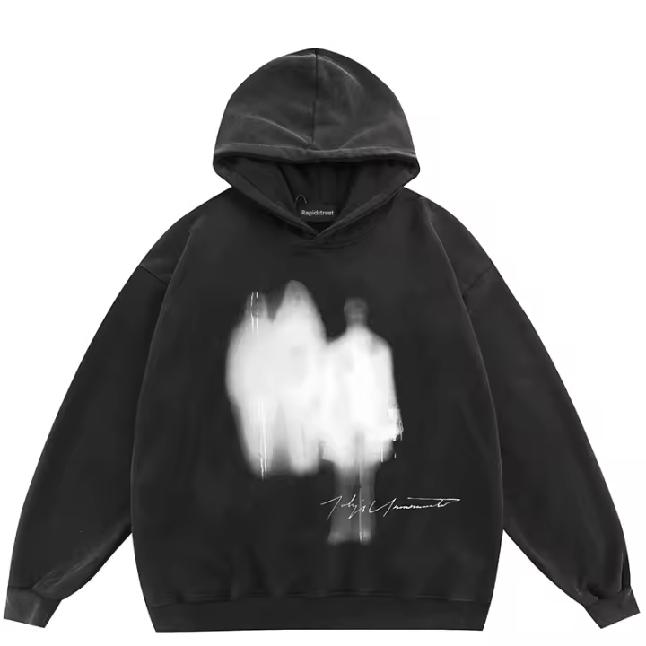  Sudadera De Capucha Oversized Hip Hop Para Hombre Streetwear Gráfico Retro Negro Unisex Cuello Alto Manga Completa Material Algodón Y Poliéster - 1