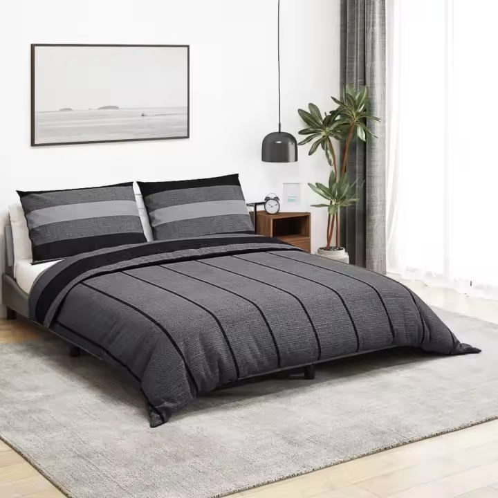 Juego de funda nórdica algodón gris oscuro 200x200 cm - 1